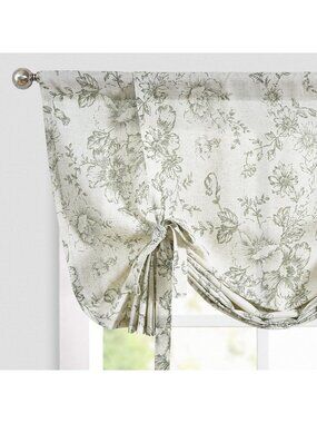 Floral Linen Tie-Up Valance Curtain - 45" Adjustable Light Filtering Window